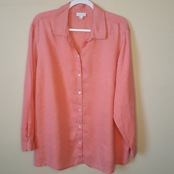 J. Jill Love Linen Button Down Top 2X Coral - Picture 1 of 9